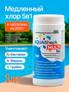 Средство для бассейнов AQUAShock MULTI 5в1, таблетки 200г., банка 1кг