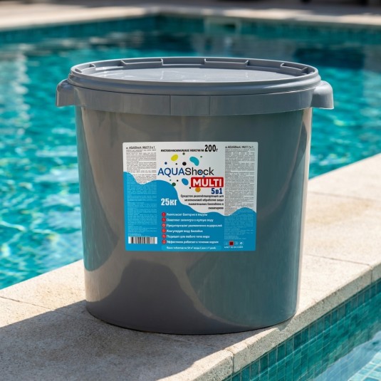 Средство для бассейнов AQUAShock MULTI 5в1, таблетки 200г., банка 25кг