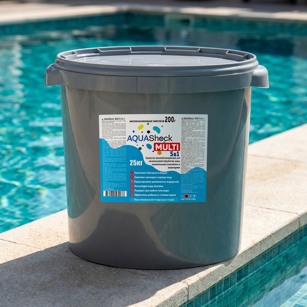 Средство для бассейнов AQUAShock MULTI 5в1, таблетки 200г., банка 25кг