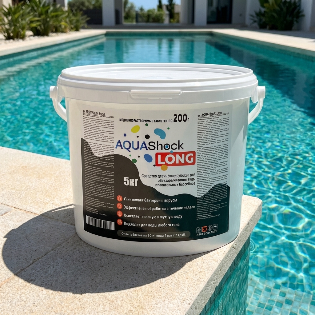 Средство для бассейнов AQUAShock LONG, таблетки 200г., ведро 5кг